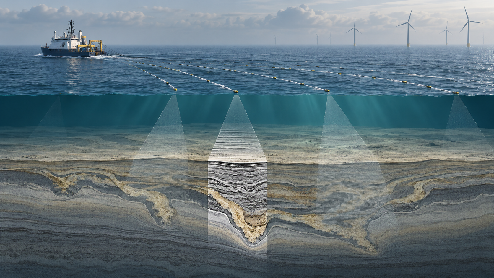 Conceptual offshore wind 2DHR seismic survey crossing a buried palaeochannel